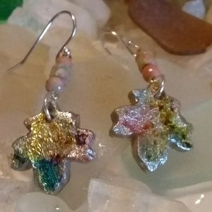 Resin Fall leaf dichroic earrings Sterling silver